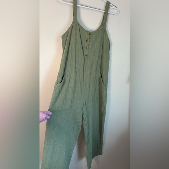 Billabong Pants - Billabong Stargazer 100% Cotton Jumpsuit, sage green, cropped leg, gauzy, XL